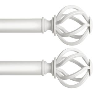 2 Pack Curtain Rods for Windows 48 to 84 Inch, USFOOK 7/8 Inch Telescoping Splicing Drapery Rods with White Twisted Cage Finials