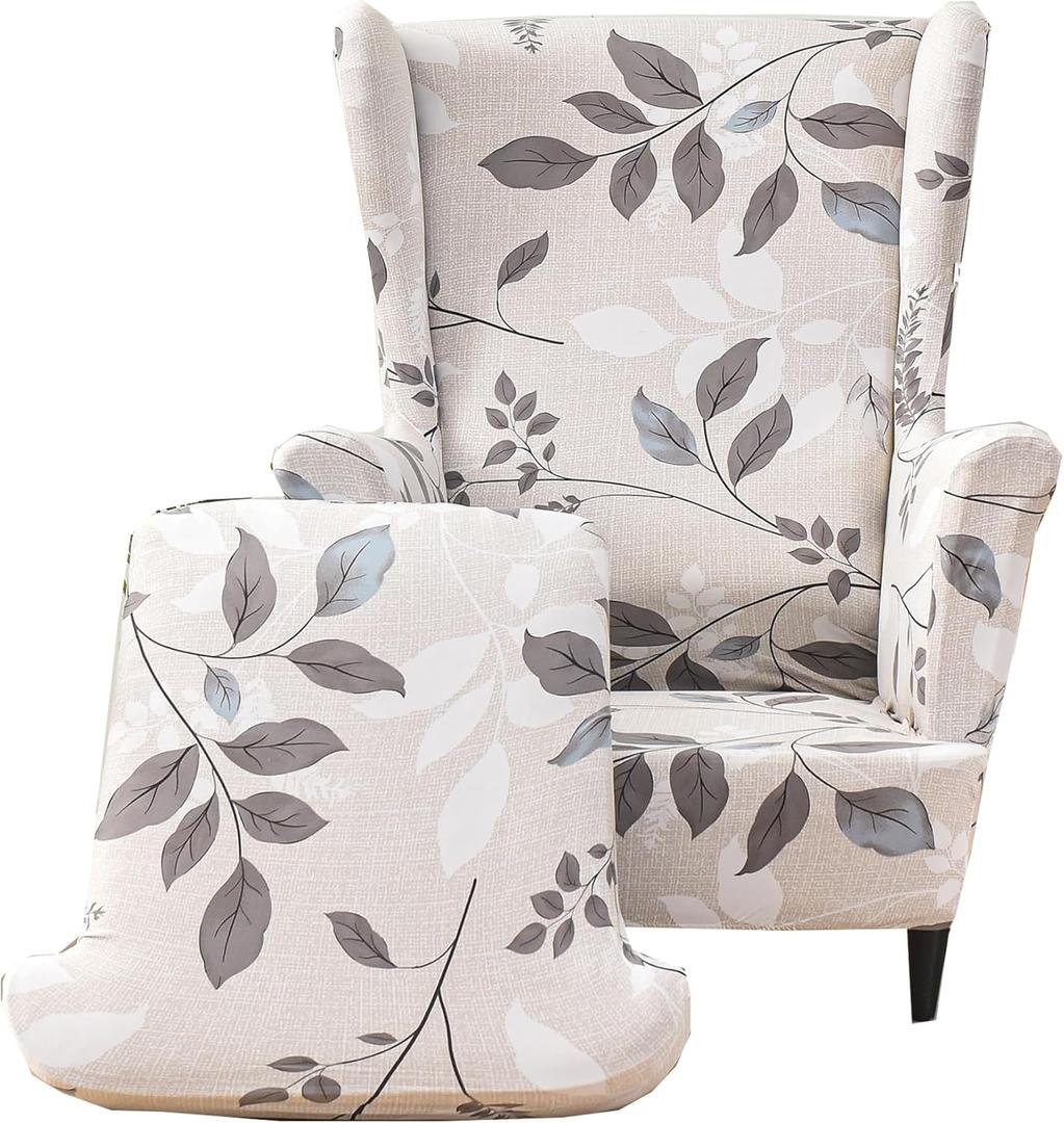 CRFATOP Wingback Chair Covers 2 Pieces Stretch Printed Wing Back Chair Cover Sofa Slipcover Washable Wingback Armchair Slipcovers Furniture Protector with Elastic Bottom for Wingback Chairs,B07