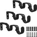 Heavy Duty Curtain Rod Brackets - Fits up to 1 inch, Adjustable Double Curtain Rod Holders, Set of 3, Black