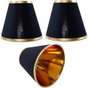 Small Lamp Shade Chandelier Shades Set Of 3, Fabric Lampshade For Wall Lamp, Chandelier Shades, Small Table Lamps, Clip-On Fitter For Cutting Edge Bulbs, 3" x 6" x 5" (Black And Gold Phnom Penh)