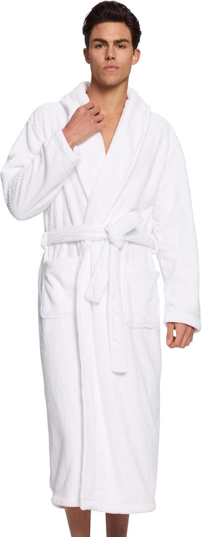 Men's Shawl Collar Bathrobe, Soft Long Towel Robe for Men - Super Absorbent Quick Dry yet Warm (Large-X-Large)