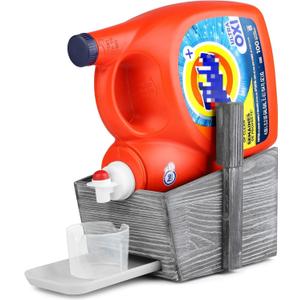 Wooden Liquid Detergent Station-Laundry Soap Cup Holder Organizer for Dispensing, Tray Catcher Easy Pour Cup Holder, Farmhouse Shelf Storage, Grey