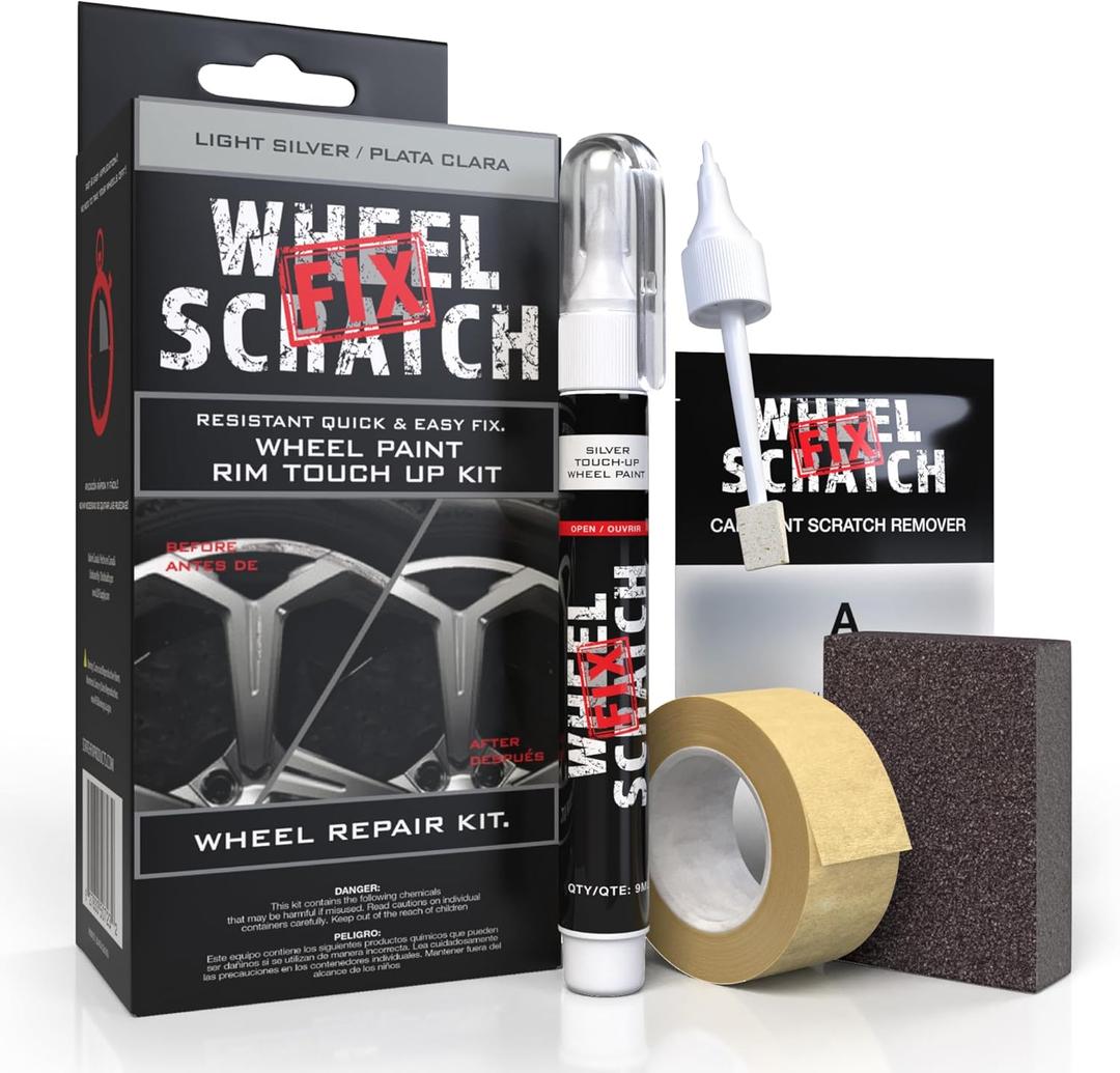 Wheel Scratch Fix Silver Touch Up Paint for Cars - DIY Alloy Wheel Repair Kit, Curb Rash Remover with Fast-Drying Pen - Long-Lasting OEM Finish Car Rim Paint for Scuffs and Chips at Home (Light Silver)