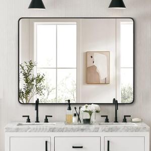 LEDLUX 36x48 Inch Matte Black Bathroom Mirror - Copper-Free Mirror, Metal Frame Vanity Rectangle Wall Mounted Modern Mirror for Bedroom/Living Room/Porch Horizontal or Vertical
