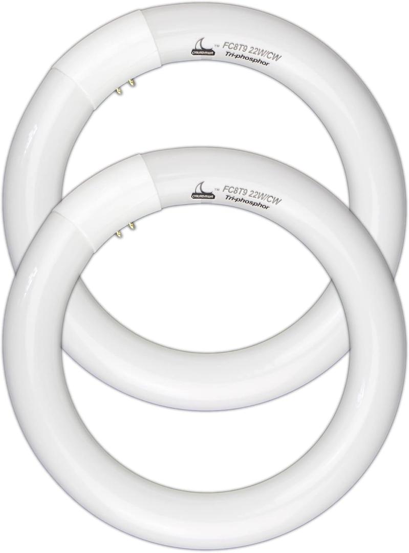 FC8T9/CW Circular Fluorescent Light Bulb, 8 Inch Round T9 22W Circline Bulbs Replacement for Circle Ceiling Fixture, Cool White 4100K 1350 Lumens, G10q 4 Pin Base, 2 Pack