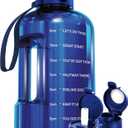AQUAFIT 128 oz Water Bottle with Time Marker - Straw & Chug Lid - BPA Free 1 Gallon Gym Water Bottle with Handle - Big Gallon Jug (Blue, 128 Ounces)