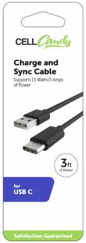 Cell Candy® Charge & Sync Cable for USB C - Black