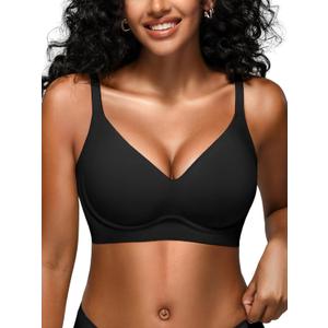 Jelly Bras for Women - S-2XL Seamless Wireless Padded Bralette with Support, Comfy Everyday T-Shirt Bra No Underwire (Medium, Black)