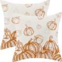 CXMEIFLY Fall Decor Pillow Covers 18x18 Inch Set of 2 Autumn Burnt Orange Pumpkin Print Throw Pillows for Couch Thanksgiving Harvest Indoor Outdoor Decorative Cushion Case for Sofa Bed Decorations