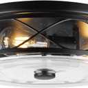 16 Inch Large Flush Mount Ceiling Light with Seeded Glass, 3-Light Black Round Ceiling Lamp, Modern Farmhouse Indoor Outdoor Ceiling Lighting for Kitchen Bedroom Living Dining Room