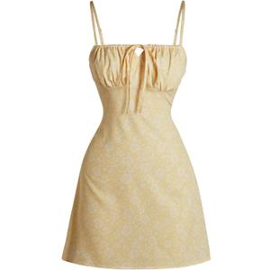 Floerns Women's Summer Floral Cherry Print A Line Short Cami Dress (M, Light Yellow)