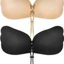 Cmojsk Sticky Bra, Backless Strapless Bra Push Up, Adhesive Invisible Lift Up Bras 2 Pairs Black/Beige