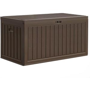 YITAHOME 90 Gallon Large Deck Box, Double-Wall Resin Outdoor Storage Boxes, Deck Storage for Patio Furniture, Cushions, Pool Float, Garden Tools, Lockable & Waterproof (Brown)