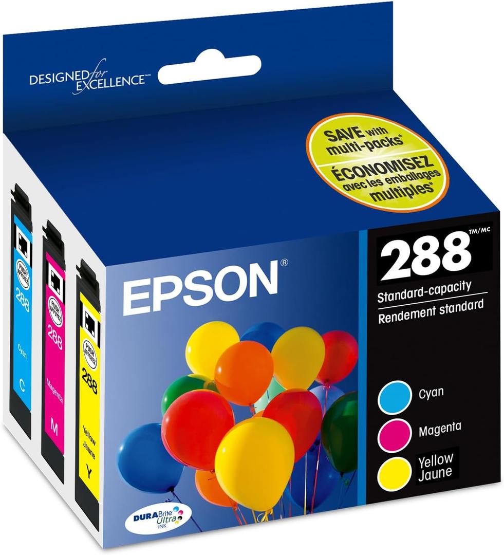 EPSON 288 DURABrite Ultra Ink Standard Capacity Color Combo Pack (T288520-S) Works with Expression XP-330, XP-430, XP-434, XP-340, XP-440, XP-446