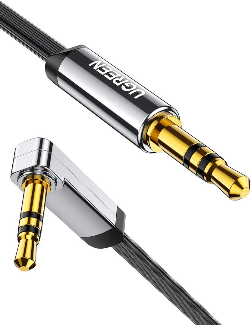 UGREEN 3.5mm Audio Cable Stereo Aux Cord 90 Degree Right Angle, Compatible with Beats iPhone iPod iPad Tablets Speakers 24K Gold Plated Male to Male Black 10FT
