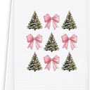 2 x Pink Bow Christmas Tree Hand Towel 16x24 Inches  Elegant Holiday Decor Towel for Bathroom, Kitchen or Guest Room