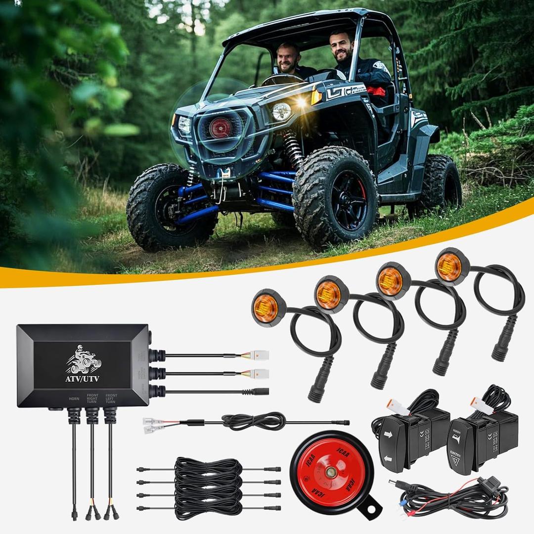 UTV Turn Signal Kit with Horn, Blinker Kit, Street Legal Kit for ATV, Compatible with Polaris Sportsman Ranger, CFMOTO, Arctic Cat, Kawasaki, Can-am, Waterproof & High Visibility