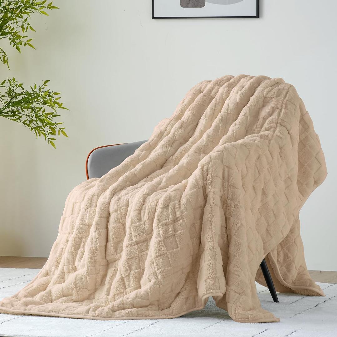 Uttermara Weighted Blanket Queen Size 15lbs 60x80 inches with Soft Plush Fleece, Cozy Warm Sherpa Snuggle Thick Heavy Blanket Great for Sleep and Calming,Jacquard Khaki