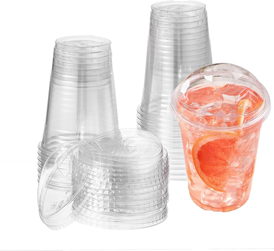 FULING 100 Sets 16 oz Plastic Cups with Strawless Sip-Lids Crystal Clear Disposable 16oz Plastic Cups with Lids - Durable PET - BPA Free, for Coffee, Smoothie, Shakes