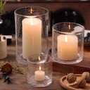 Hurricane Candle Holder Set of 3 Clear Candle Holders for Pillar Candles, Seeded Bubbles Glass Candle Holder for table centerpiece, Glass Cylinder Vases for Home, Patio and Wedding 8"4.7"3.5"H