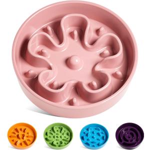LE TAUCI Ceramic Slow Feeder for Dogs - 1.5 Cup Puzzle Feeder Bowl - Slows Fast Eaters - Pink Bloom Design