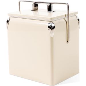 Retro Cooler 14 Quart - Portable Metal Vintage Ice Chest with Bottle Opener, Waterproof Stainless Steel Cooler, Outdoor Ice Bucket for Camping, Picnic, Beach, BBQ, Tailgating & Fishing