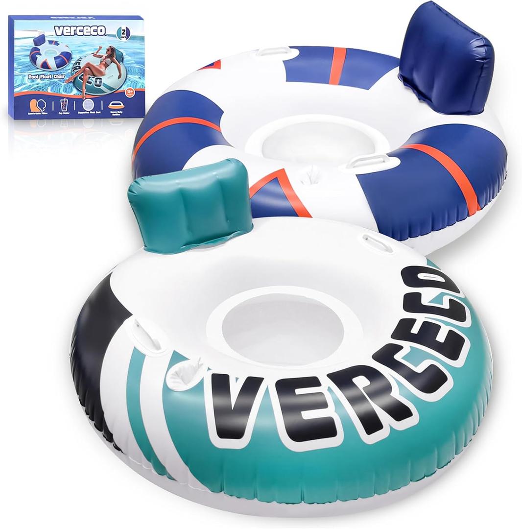 2 Packs Inflatable Pool Floats Adult Pool Chair Float Lounger Heavy Duty River Tube Floaties for Floating Lake Floats Raft with Cup Holder for Adults Kids (MIX)