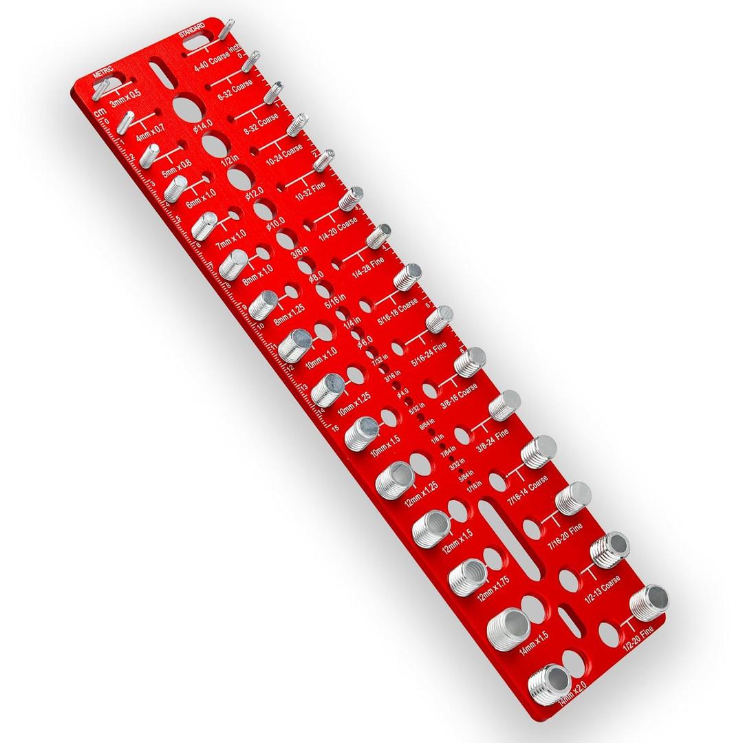 49-Piece Nut and Bolt Thread Checker | 15 Metric & 15 Standard Sizes with 19 Drill Gauges, Wall-Mountable Bolt Size Finder for Quick Identification (DIY/Automotive/Industrial)