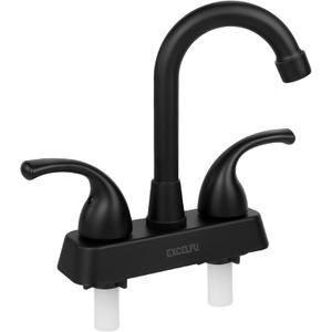 RV Bathroom Sink Faucet, 4 inch RV Bathroom Faucet Replacement for Campers, Motorhome, Travel Trailer, Boat, with Classical Lever Handles and 6-inch High Spout,Non-Metallic (Black)
