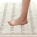 H.VERSAILTEX Bathroom Rugs Bath Rugs for Bathroom Non Slip Bath Mats Extra Thick Chenille Striped Rug 17" x 24" Absorbent Soft Shaggy Washable Dry Fast Bath Mats for Bath Room Floor - Ivory