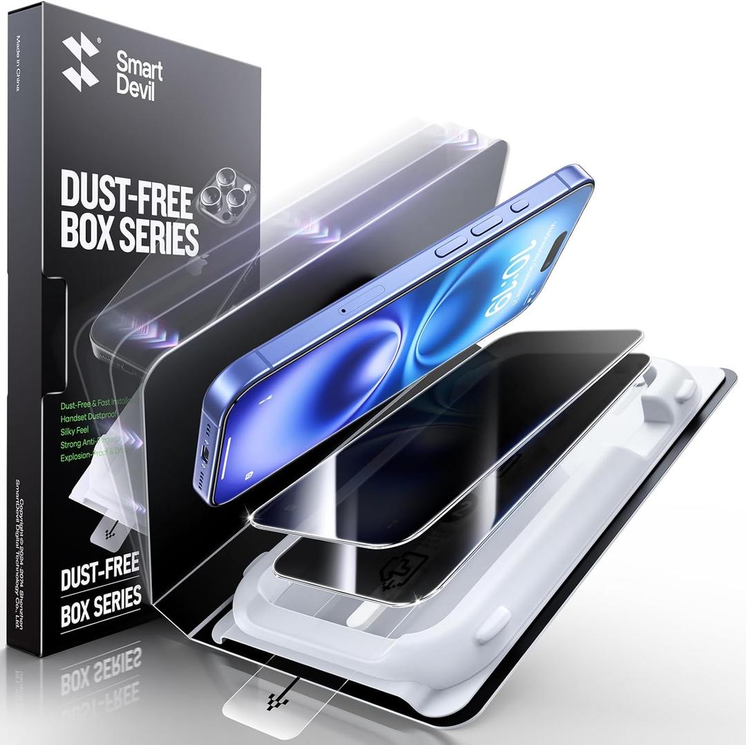 SMARTDEVIL 2 Pack Privacy Screen Protector for iPhone 16, [Anti-Spy] [Military-Grade Shatterproof] [9H Hardness] Tempered Glass, [Easy Installation] Bubble-Free & Case-Friendly, Dust-Free Box