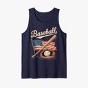 American Flag Baseball Player Bat Fan Catcher Pitcher USA Tank Top Size L,  Black