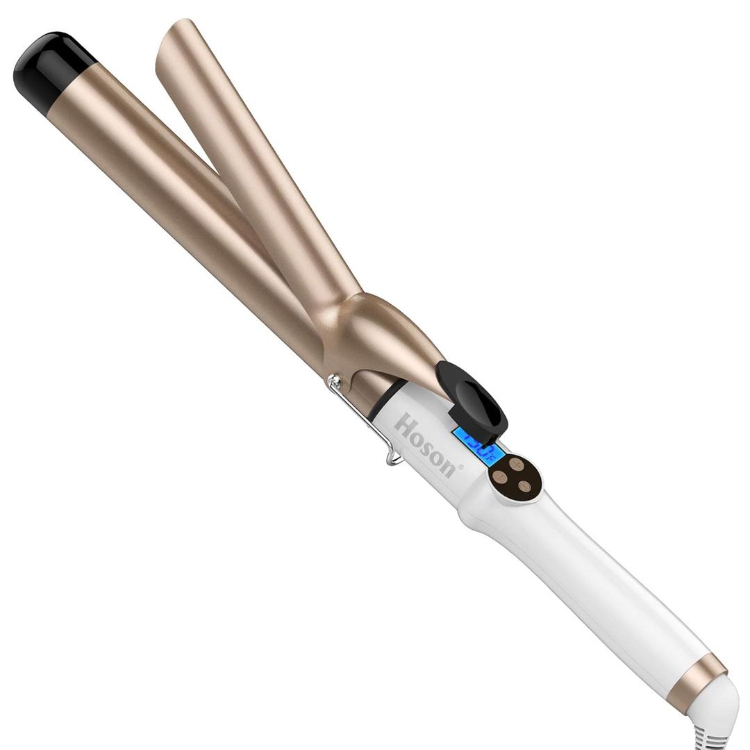 Hoson 1 1/4 Inch Curling Iron Dual Voltage, Ceramic Long Barrel 1.25 Inch Hair Curling Iron for Long Hair, LCD Display with 9 Heat Setting (225F-450F for All Hair Types, Glove Include)