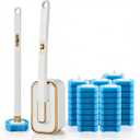 Disposable Toilet Brush with 48 Refill Heads and Holder Includes Storage Caddy&Toilet Bowl Wand, Wall-Mount Scrubbing Toilet Brush Bathroom Cleaning Kit (1 Wand+48 Refills)