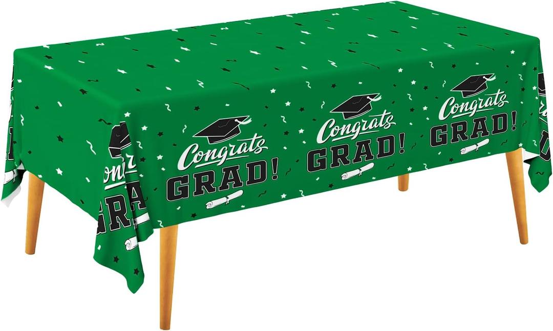 Gatherfun Graduation Party Decorations, Gongrats Grad Tablecover for Graduation Party Supplies, 3 pcs Green Table Cloths, 54"x108"