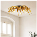 Meefad Rustic Antler Ceiling Light - Farmhouse Flush Mount, 5-Light Antler Chandelier for Dining & Living Room