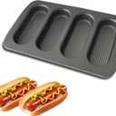 Hot Dot Bun Pan, Non-Stick Carbon Steel Baguette Pan, Perforated Hotdog Bread Pans, Mini Baguette Sandwich Baking Trays for Hot Dog Bun Rolls, Black (1 Pack)