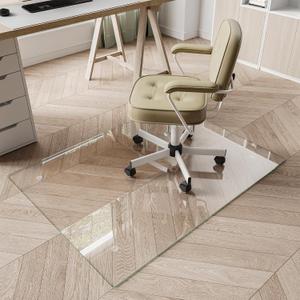 Koonmi Chair Mat for Carpet, Tempered Glass 30"x48" Office Chair Mat, Glass Chair Mats with Rounded and Polished Edges, Ideal for Hardwood Floor, Carpet, Office, Desk, Rolling Chair (Transparent)
