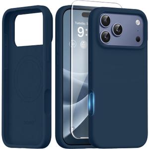 GONEZ Magnetic for iPhone 17 Pro Max Case, [Compatible with MagSafe] Anti-Scratch Microfiber Lining & Screen Protector, Silicone Camera Control, Shockproof Slim Phone Cover 6.9 inch, Dark Blue