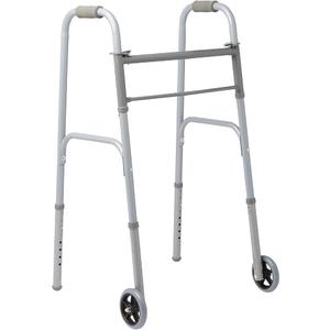 Medline Two-Button Folding Walker for Seniors, 5" Wheels, 32.5" to 39.5" Height, 400-lb. Capacity