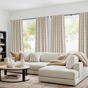 NICETOWN 100% Blackout Plaid Curtains 96 inches Long for Bedroom, Rod Pocket & Back Tab Brighton Windowpane Pattern Window Treatments for Living Room, Taupe, W52 x L96, 2 Panels