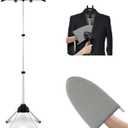 Garment Steamer Hanger Stand & Ironing Glove for Clothes, Adjustable Steamer Stand for Clothes Hanger & Mini Grey Ironing Board Portable Handheld Steamer Ironing Accessories for Clothes