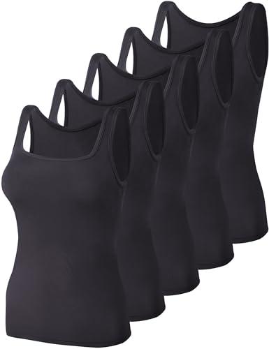 BQTQ 5 Pack Square Neck Tank Tops for Women Undershirt Tank Top Sleeveless Ladies Tanks with Square Neck Black Tank Tops Women Pack, M
