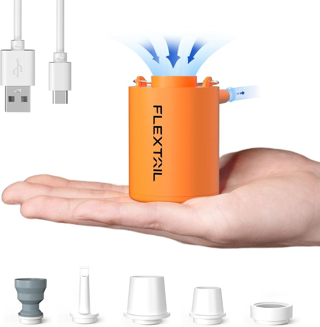 FLEXTAILGEAR 4kPa Air Pump for Inflatables, Portable Air Mattress Pump, Mini Camping Air Pump, Rapid In/Deflation with 180 L/min Airflow for Sleeping Pads, Pool Float,Swimming Ring Vacuum Storage Bags