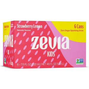 Zevia Kids Zero Sugar Sparkling Drink, Strawberry Lemon, Vegan Friendly, Kosher, Gluten Free & Non-GMO, 6 Count, 45 Fluid Ounce (Pack of 4), Best By: 08/26/25