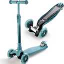 3 Wheel Scooter for Kids Ages 6-12,Kids Scooter with Light Up Wheels, Sturdy Deck Design, and 4 Height Adjustable Suitable for Kids Ages 3-12 (Mineral Blue)