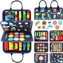 Qizfun Montessori Busy Board & Busy Book for Toddlers  Sensory & Learning Toy That Keeps Kids Busy, Travel Toy for Airplane & Car, Screen for Boys & Girls (Blue/P4)