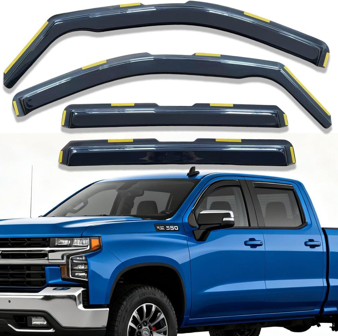Extra Durable in-Channel Rain Guards Window Visors for Silverado/Sierra 2500HD/3500HD 2020-2026 Crew Cab Window Deflectors Vent Sun Shades Dark Smoke 4 Pieces