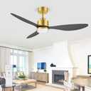 52 Inch Modern Gold Black Ceiling Fans with Lights and Remote, 6-Speed Reversible DC Motor, 3 ABS Blades, 3-Color Led Light, 2 Downrods, Industrial Indoor Ceiling Fan Light Fandeliers for Bedroom