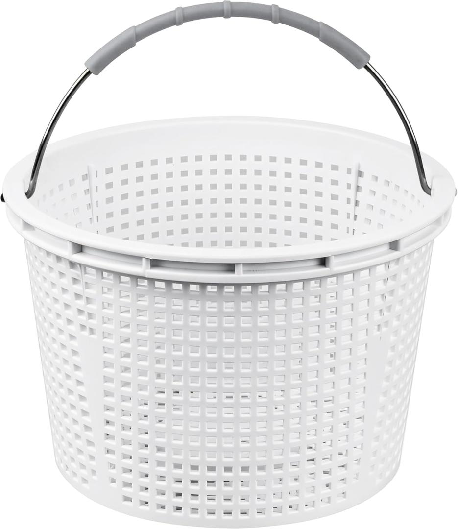 8" Pool Skimmer Basket Replacement for Pentair U-3 & Hayward SP1070 | Heavy-Duty Inground Pool Basket with Weighted Metal Base & 316 Stainless Steel Handle